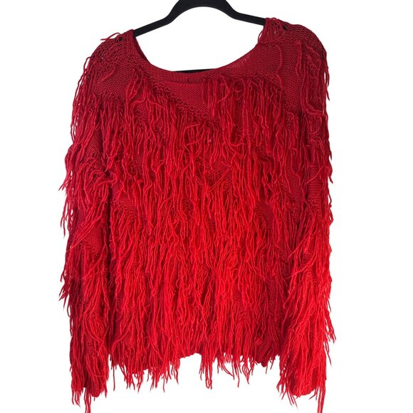 Wise Italy Red Fringe Sweater S 80% Acrylic 20% Wool - Picture 12 of 15
